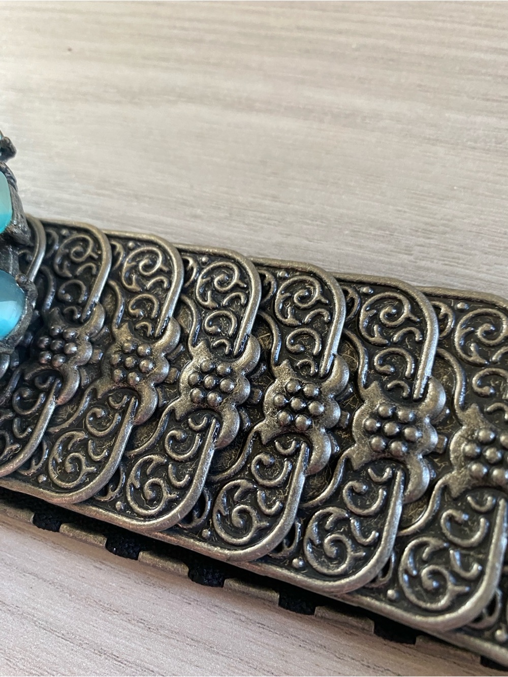 Vintage Turquoise Blue Floral Pewter Belt - Picture 4 of 8